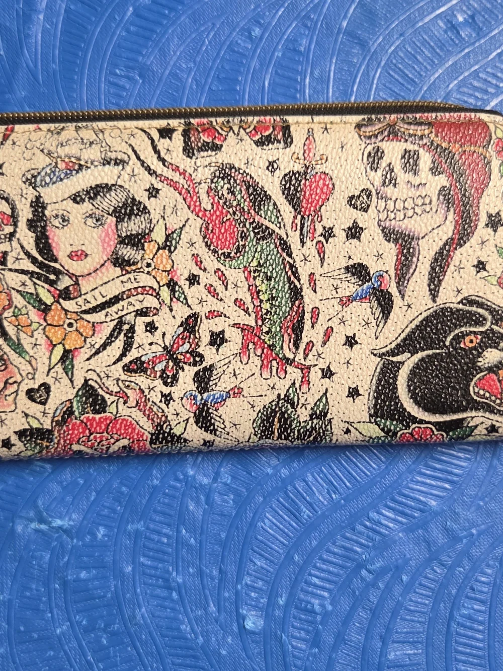 Loungefly Tattoo Print Zip Wallet in Cream with Multicolor Accents